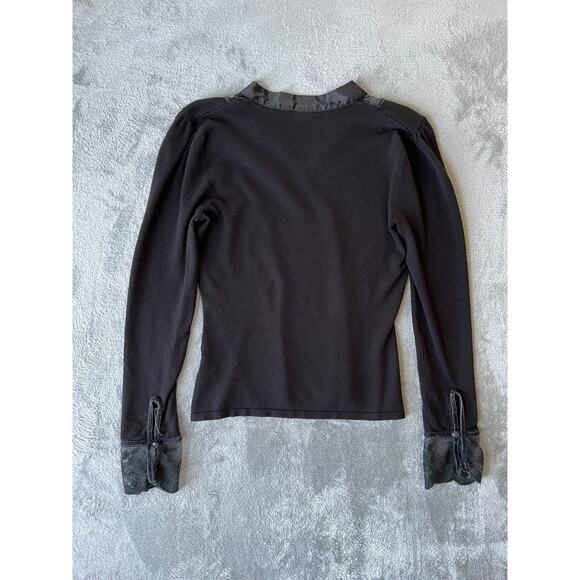 Vintage Y2K Black Lace Trim Top PM Medium Apt 9 Whimsigoth Stretchy Long Sleeved - Picture 6 of 14